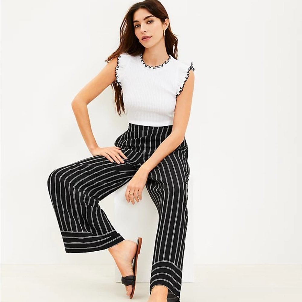 Tall Fluid Wide Leg Pants in Striped Crepe | XXL Tall